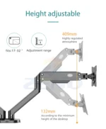 ZENO M8D Gas Spring Monitor Arm Stand Dual Screens 17-32 18Kg Black - Image 7