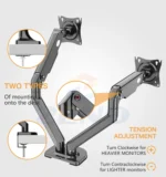 ZENO M8D Gas Spring Monitor Arm Stand Dual Screens 17-32 18Kg Black - Image 9