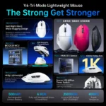 ATTACK SHARK V6 Tri-Mode Wireless Gaming Mouse 25K DPI | RGB Dock White - Image 5