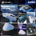 ATTACK SHARK G3 PRO Tri-mode Wireless Gaming Mouse 25K DPI  Charging Dock White - Image 6