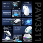 ATTACK SHARK X11 Wireless Gaming Mouse 63g with RGB Charging Dock  | Black - Image 3