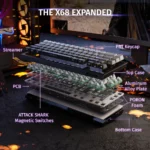 ATTACK SHARK X68 HE Rapid Trigger Keyboard Magnetic Switch 0.01mm RT Accuracy Moonlight Night - Image 9