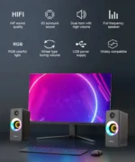 Kisonli X8 RGB LED Gaming Speaker – Portable Audio Player Multimedia Speaker | Black - Image 2