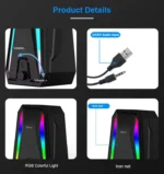 Kisonli X10 Super Bass Usb 2.0 PC Speakers Computer 10W Gaming HiFi Multimedia Speaker | Black - Image 3