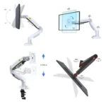NB ERGONOMIC F80 XE Gas Spring Monitor Arm Stand 17-32 9KG 360° White - Image 4